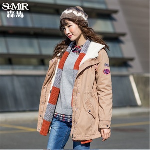 <em>森马</em>中长款<em>棉服</em> 2015<em>冬装</em>新款 <em>女士</em>韩版连帽便