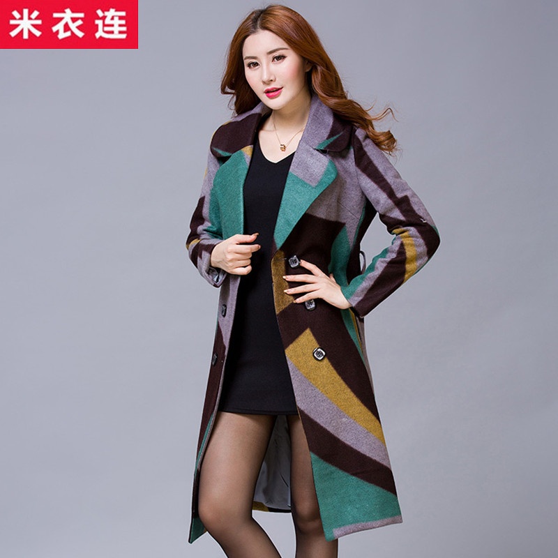 【米衣连 女士上衣秋<em>冬季</em>毛呢<em>外套淑女装</em>中长