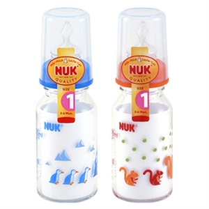 NUK 120ML耐高温玻璃彩色奶瓶(带1号硅胶标准仿真通气中圆孔奶嘴)