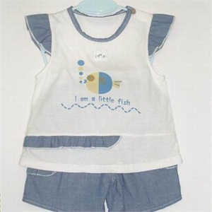 婴之初 精品竹纤维牛仔女童肩开两件套4152小鱼36月