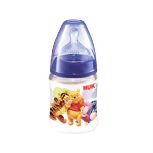 NUK150ML 迪士尼维尼 PP奶瓶 （带1号标准口径中圆孔硅胶仿真通气奶嘴）(多种颜色随机发货)