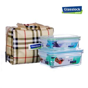 GLASSLOCK/韩国三光云彩 食品保鲜盒 钢化玻璃饭盒 2件套装GL23A