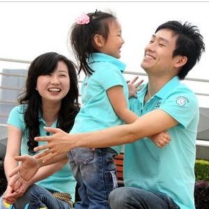 3色　爱欣贝贝　高品质翻领绣花小太阳短袖亲子装DF-002