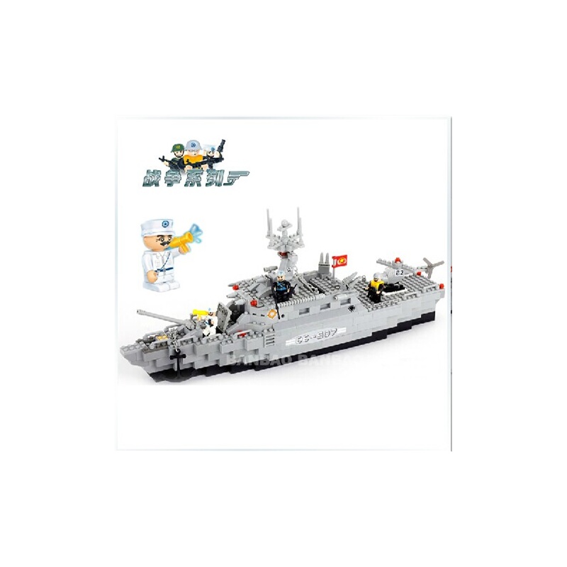 拼装积木益智玩具 军事战争系列 海军护卫舰模
