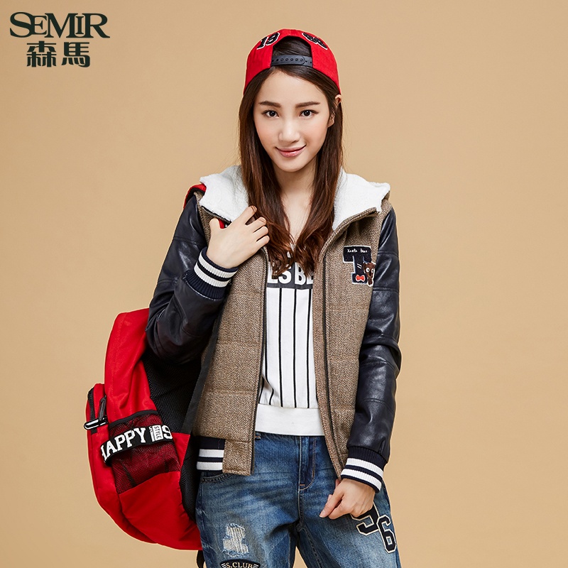 【森马棉服 <em>2015</em>冬装<em>新款 女士加绒</em>连帽条纹直