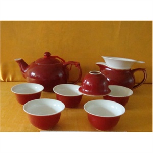 （包邮）苏氏铁红花釉小茶壶旅行杯 10头茶具 75323
