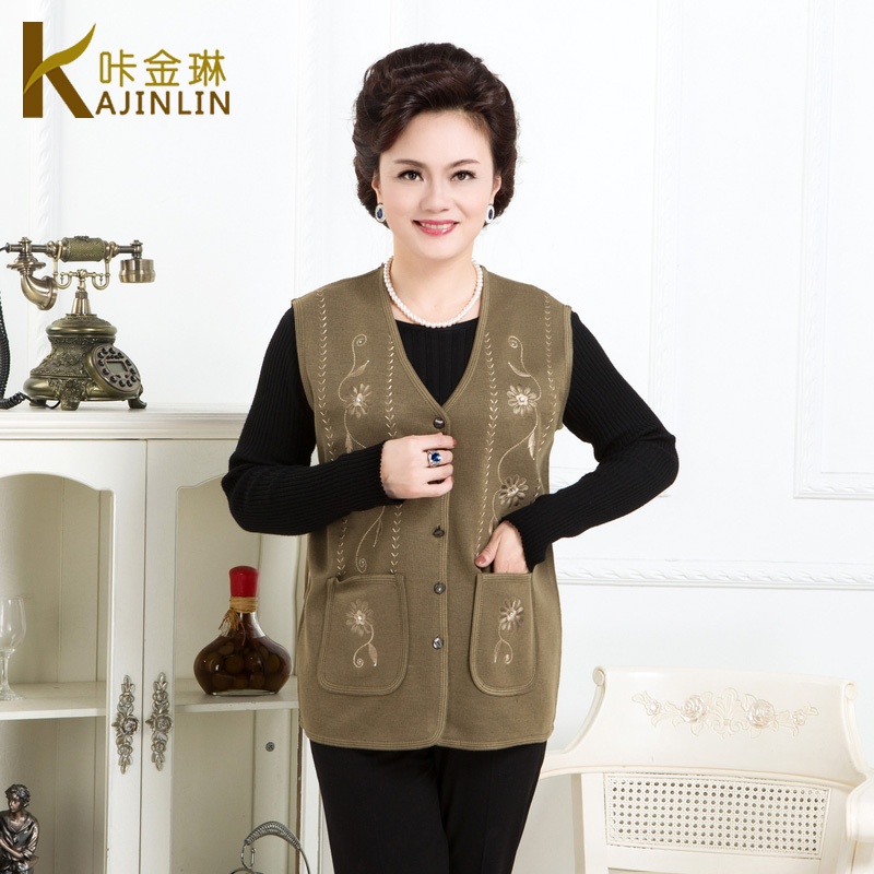 【咔金琳中老年<em>女马甲春秋</em>款老年人牛仔马甲女