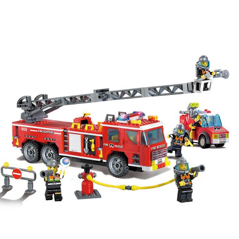 【启蒙拼装玩具 消防-重型消防车 908图片】高
