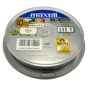 【当当销售配送】万胜（MAXELL）DVD-R 8X 10片装可打印光盘