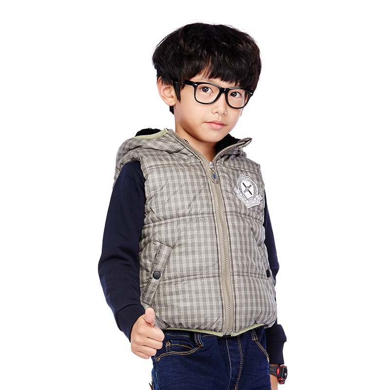 【<em>特步童装</em> 男童秋季新品简约休闲格子<em>马甲</em>/加