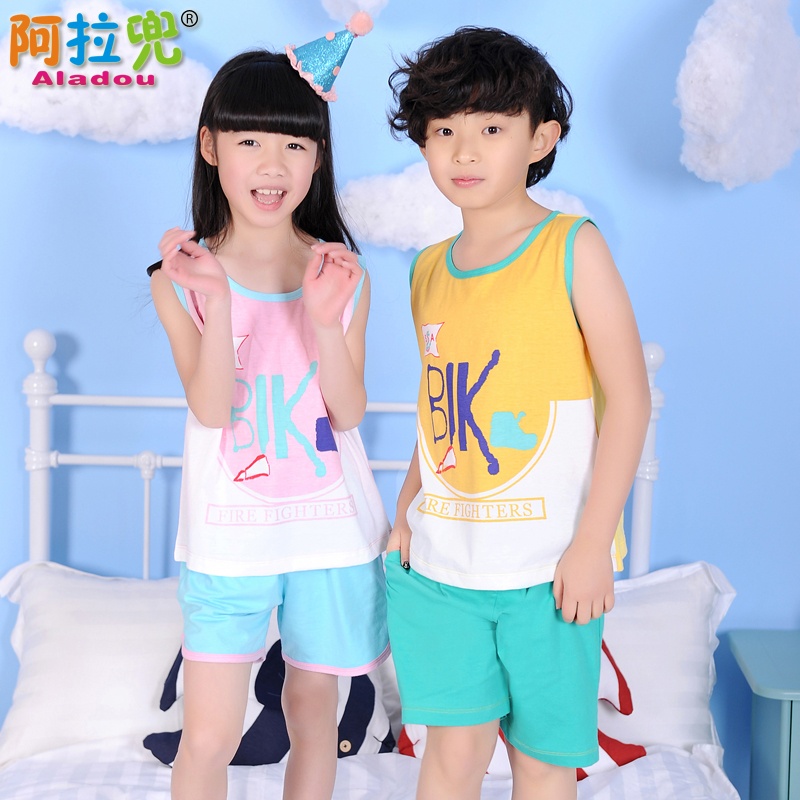 【阿拉兜新夏季<em>纯棉</em>圆领儿童<em>睡衣男童装</em>背心女