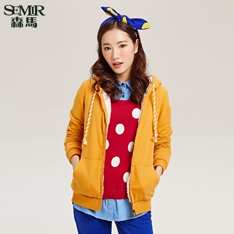【森马开衫卫衣 <em>2015</em>秋装<em>新款 女士加绒</em>纯色连