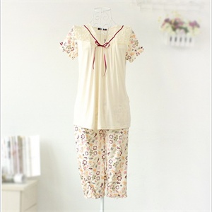 帛翎 9809 家居服睡衣 两件套（粉橙花 绿花）