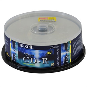 【当当销售配送】MAXELL麦克赛尔 CD-R80 48X 700MB 银盘 25片桶装 刻录盘