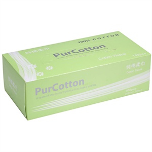 PurCotton全棉时代 盒装抽拉式日用纯棉柔巾30g全棉平纹无纺布/20x20cm,100抽/盒 800-000255800-000255