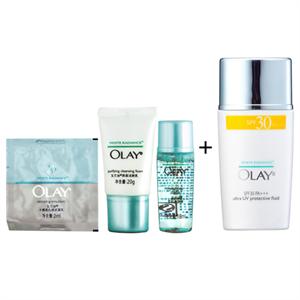 Olay 玉兰油 轻透倍护隔离防晒组合（玉兰油轻透倍护隔离防晒液40ml+玉兰油水感透白深层洁肤乳20g+玉兰油莹肌亮肤液 20ml+玉兰油水感透白焕采凝乳2ML）