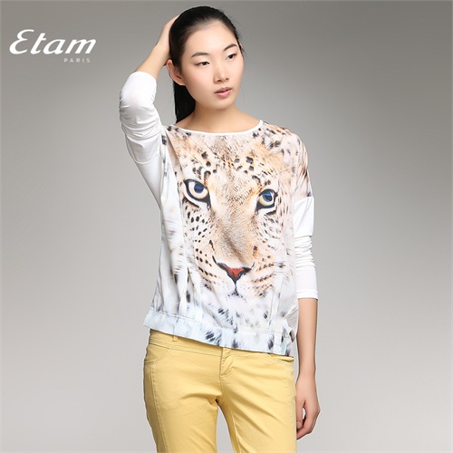 艾格etam 春季 豹子头提花落肩t恤13012804386