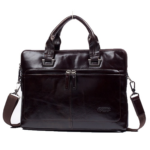 塞飞洛 真皮牛皮男包 深啡色成熟商务男士皮包 ipad包 大手提公文包m