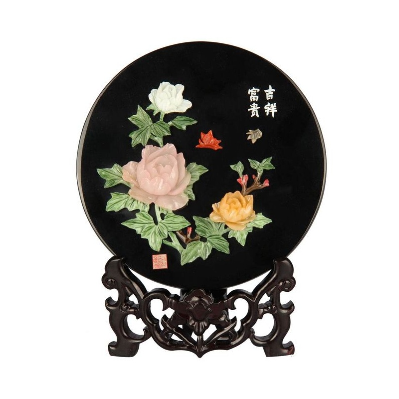 工美 骨石镶嵌《富贵吉祥》台屏