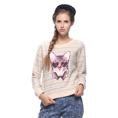 艾格es 春季 wp小猫图案混织条纹针织衫13032844580-服装-手机当当网